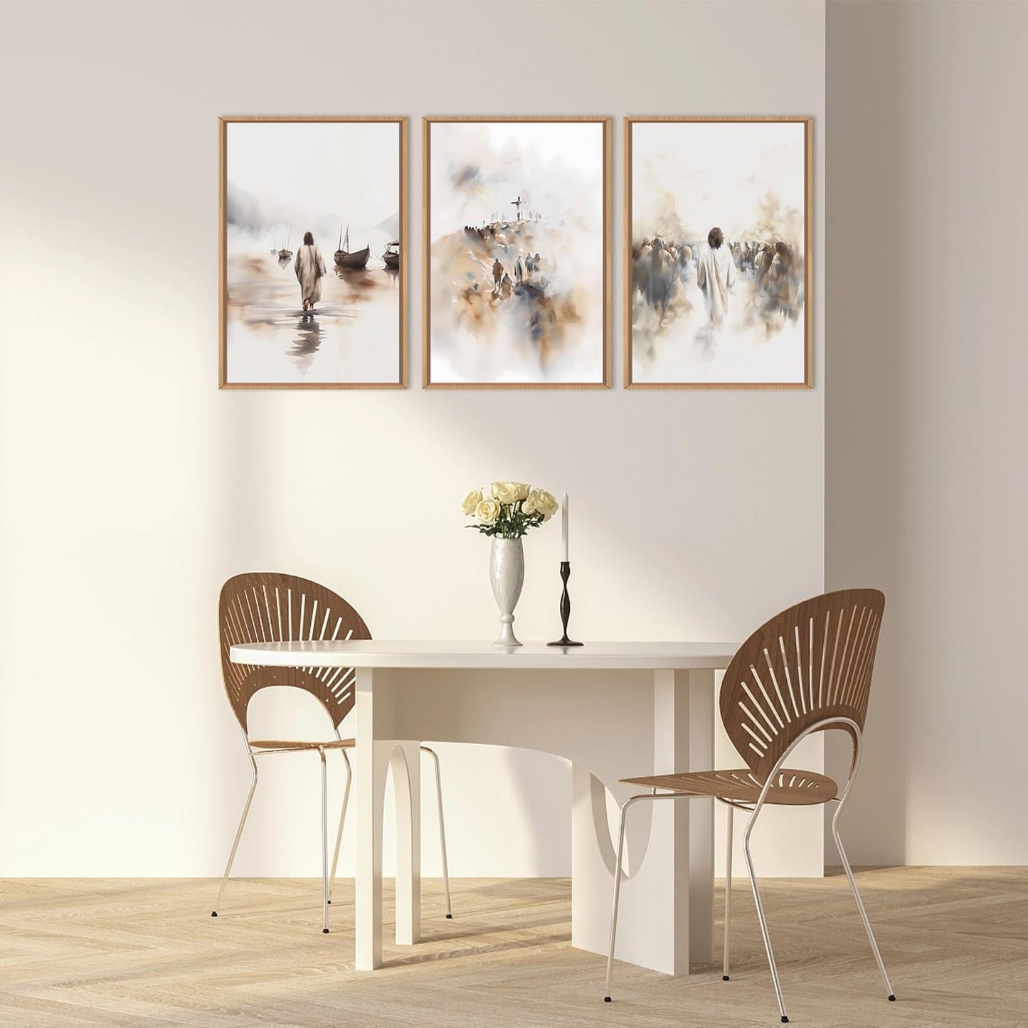 Jesus Framed Canvas Wall Art Set,Christian Bible Wall Decor, Minimalist Boho Christian Wall Painting, Retro Christmas Generic The Cross Art Prints for Living Room Bedroom, Church -16"x24"x3