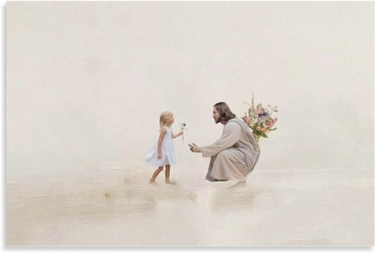Jesus Christ Mural - Jesus And Blonde Girl - Jesus Art Minimalist Bible Canvas Painting Christian Painting Jesus God Gift Poster Picture Living Room Bedroom Decoration 16x24inch(40x60cm)