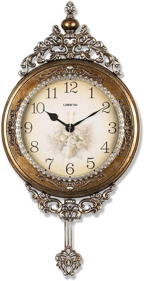 SHISEDECO Elegant, Traditional, Decorative, Hand Painted Modern Grandfather Wall Clock Fancy Ethnic Luxury Handmade Decoration, Swinging Pendulum for New Room or Office. Large. 29.5 Inch. (Blue)