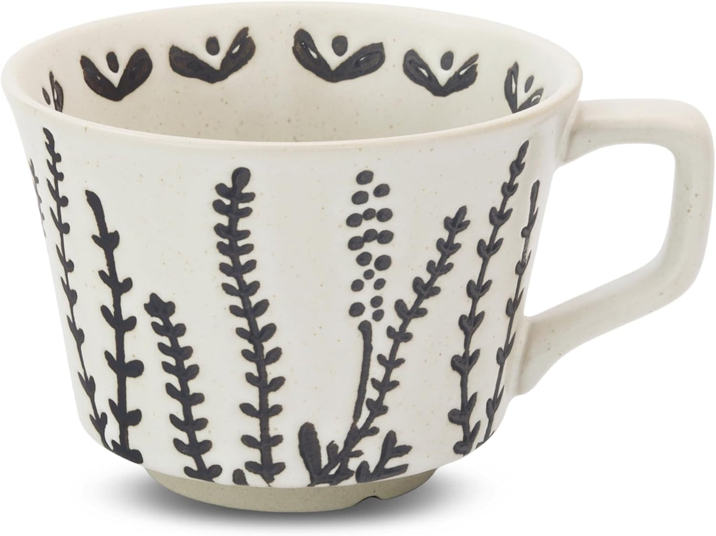 Ceramic Coffee Mug, 12 oz Novelty Unique Teacup with Large Handle, Stoneware Cup for Tea Mocha Latte Cappuccino Espresso (Set of 4, Butterfly Grass Ivy and Leaf)