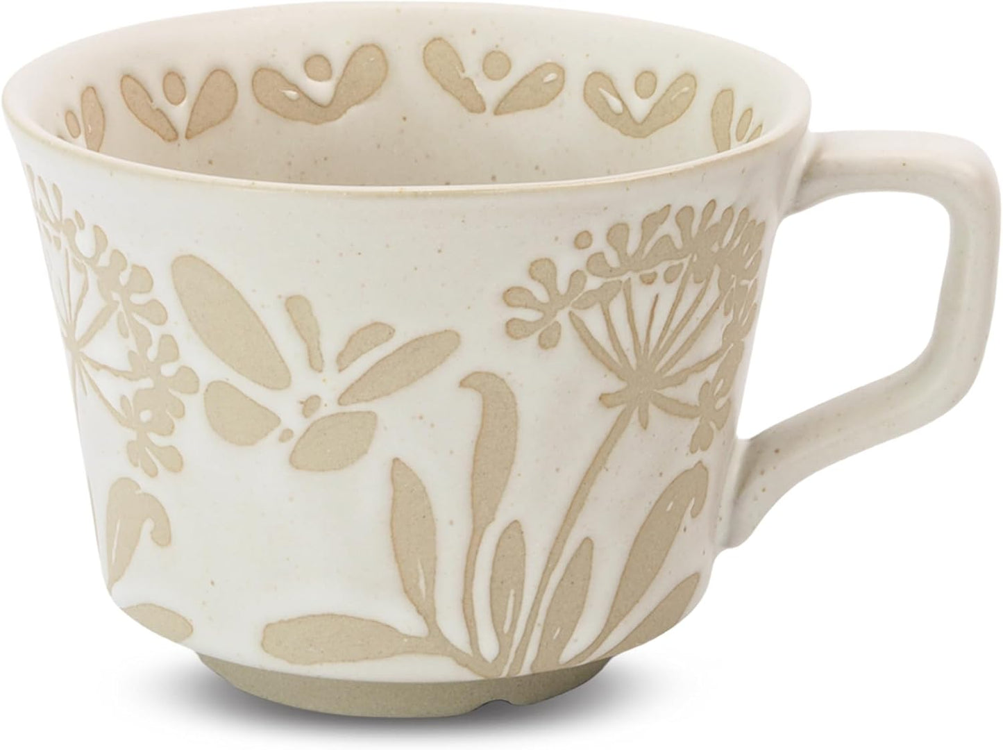 Ceramic Coffee Mug, 12 oz Novelty Unique Teacup with Large Handle, Stoneware Cup for Tea Mocha Latte Cappuccino Espresso (Set of 4, Butterfly Grass Ivy and Leaf)
