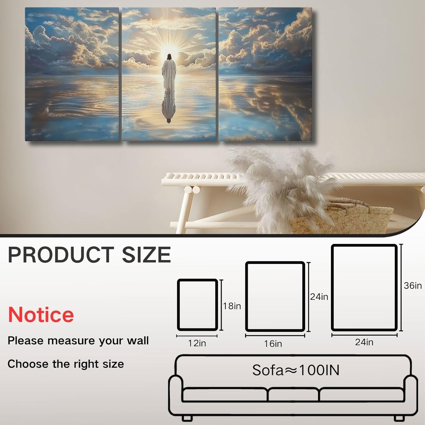 Jesus Walking on Water Canvas Wall Art, Christian Canvas Wall Art, Jesus Painting, Christian Wall Decor, Religious Pictures Wall Decor for Living Room, Bedroom, Church (16" x 24" x 3 pcs)