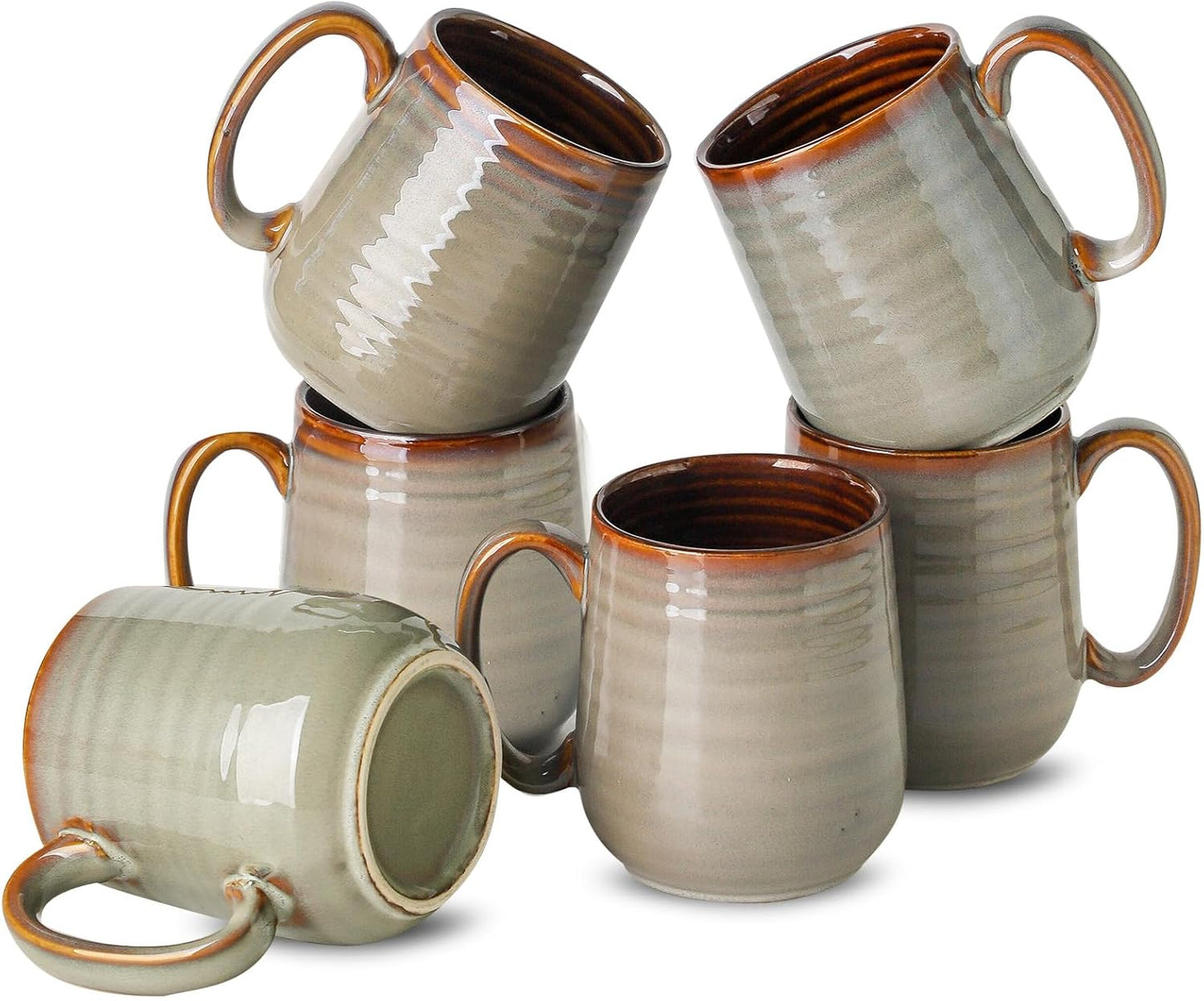 Hasense Coffee Mugs Set of 6, 12 Ounce Coffee Cups Set with Handle, Ceramic Tea Mugs for Kitchen, Blue Latte Mugs for Coffee,Cocoa, Tea, Stylish Mug Gift, Dishwasher and Microwave Safe
