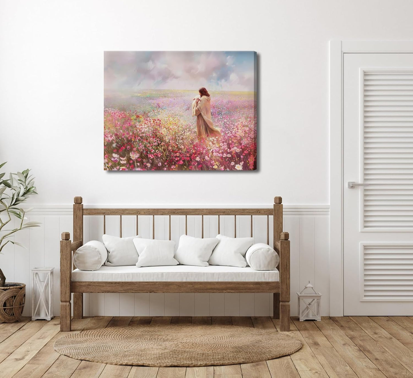 Jesus and Lamb Canvas Wall Art The Lost Lamb Christian Painting Picture Wall Decor God Religious Belief Poster Print Artwork for Church Bedroom Living Room Home Decoration,36x24in Canvas
