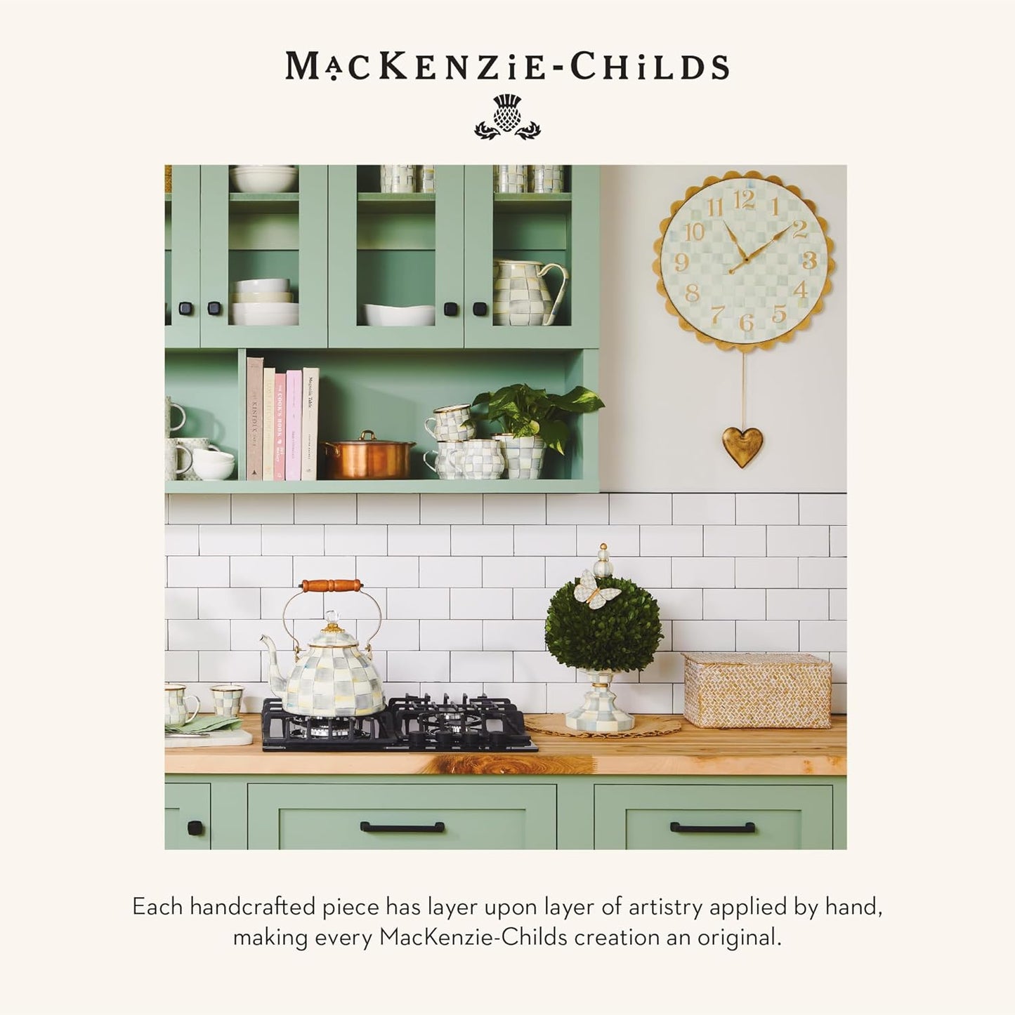 MACKENZIE-CHILDS Sterling Check Heart Pendant Wall Clock