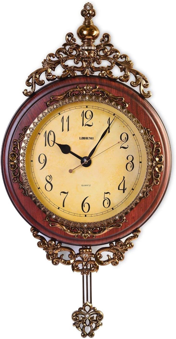 SHISEDECO Elegant, Traditional, Decorative, Hand Painted Modern Grandfather Wall Clock Fancy Ethnic Luxury Handmade Decoration, Swinging Pendulum for New Room or Office. Large. 29.5 Inch. (Blue)