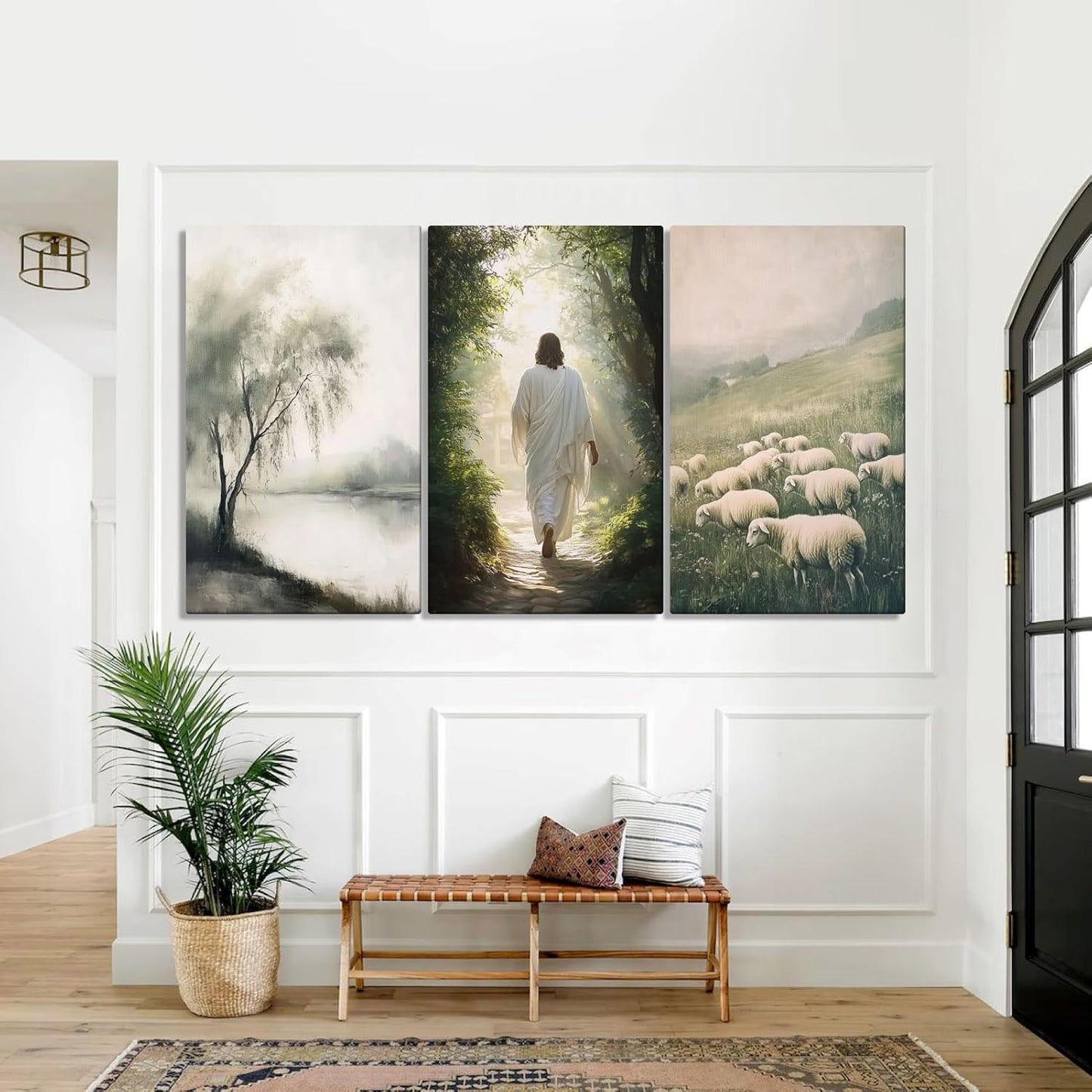 HOASDFO Jesus and Lamb Canvas Wall Prints, Jesus Canvas Wall Art, Christ Painting Decor, Christian Religious Poster Picture, Religious Spirit Artwork for Church Living Room (24" x 36" x 3pc)