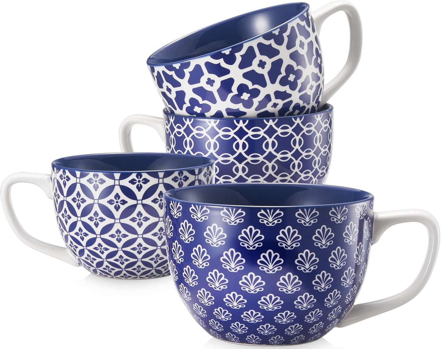 DOWAN Coffee Mugs Set of 4, 24 oz Large Coffee Mugs, Jumbo Soup Mugs With Handles, Ceramic Coffee Cups for Coffee Cereal Latte for Men Women, Housewarming Wedding Gift, Vibrant Colors
