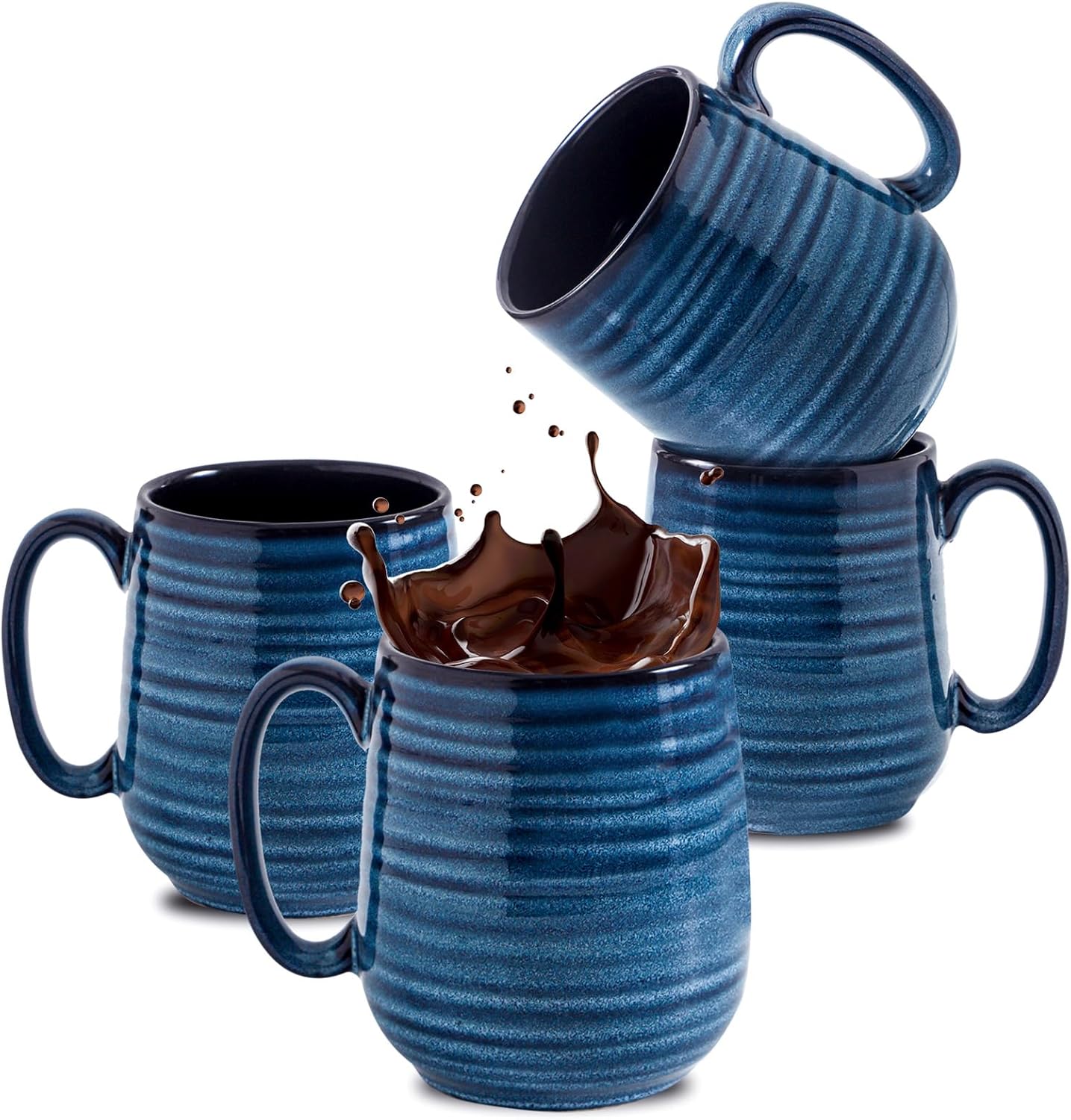 Hasense Coffee Mugs Set of 6, 12 Ounce Coffee Cups Set with Handle, Ceramic Tea Mugs for Kitchen, Blue Latte Mugs for Coffee,Cocoa, Tea, Stylish Mug Gift, Dishwasher and Microwave Safe