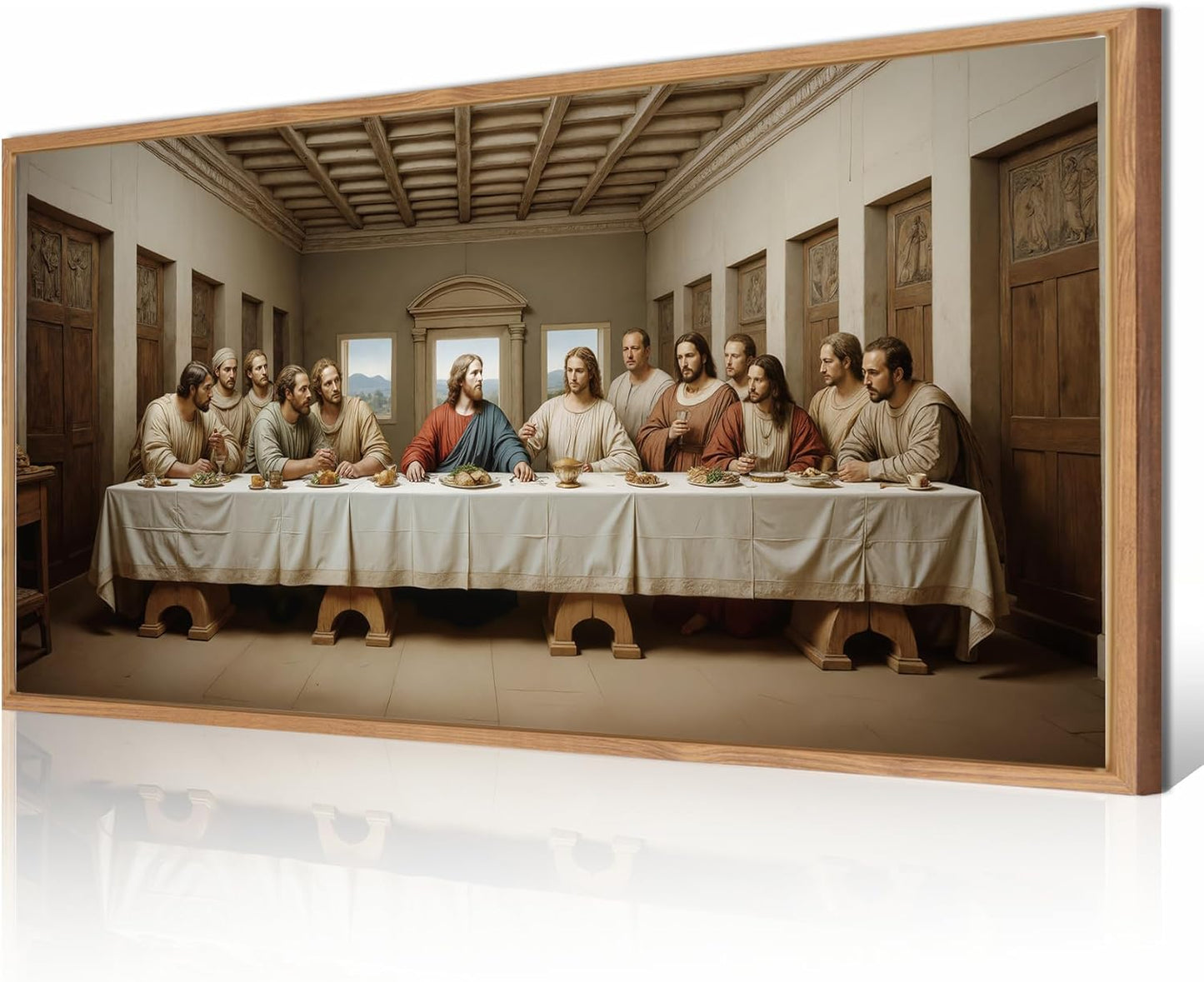 ANHUIB Jesus Wall Art 16x24 Inch Jesus Feeds The 5000 Canvas Wall Art Set of 3 Framed Christian Wall Decor Modern Abstract Art Print for Living Room Bedroom Office