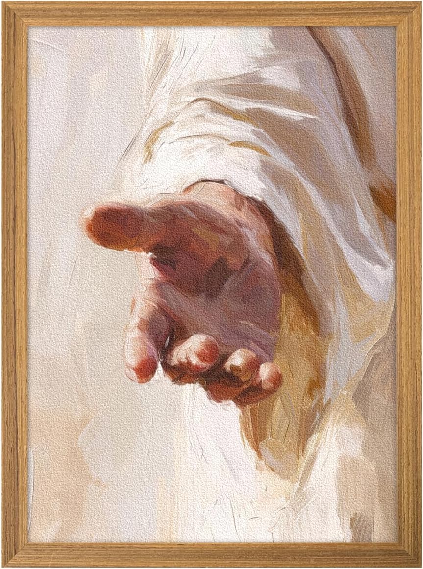Framed Jesus Canvas Wall Art, Christian The Hand of God Wall Decor Painting, Religion Bible Pictures Posters Prints for Church Prayer Room Living Room Home Decor 24x36 In
