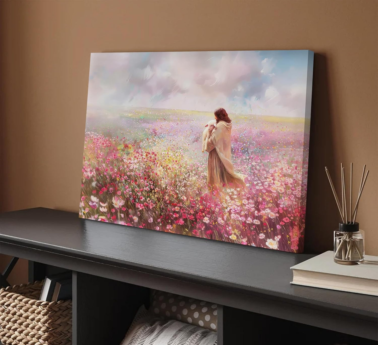 Jesus and Lamb Canvas Wall Art The Lost Lamb Christian Painting Picture Wall Decor God Religious Belief Poster Print Artwork for Church Bedroom Living Room Home Decoration,36x24in Canvas