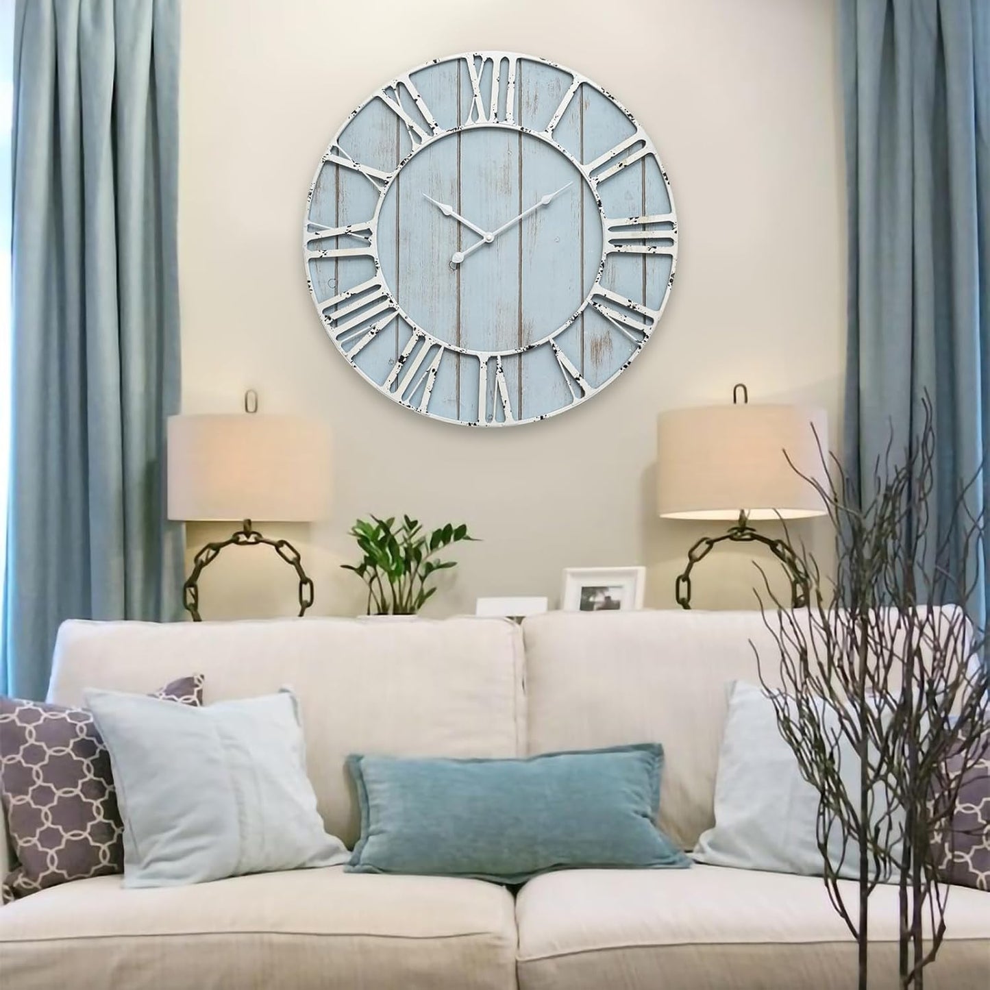 Large Wall Clock –30 Inch Farmhouse Clock -Extra Large 30 Inch Wood and Metal Wall Clock, Silent and Battery Operated for Living Room, Kitchen and Office Decor