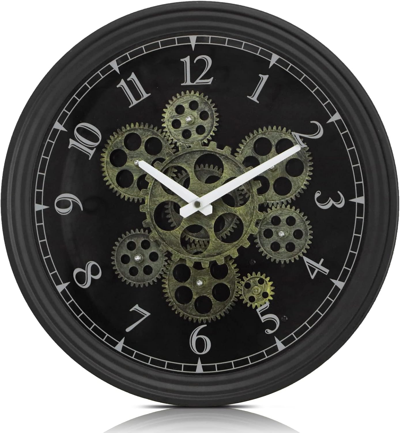 CLXEAST 24 Inch Wall Clock with Moving Gears,Oversized Large Industrial Steampunk Clock, Antique Gold Metal Roman Numeral Wall Clocks for Farmhouse Living Room Decor