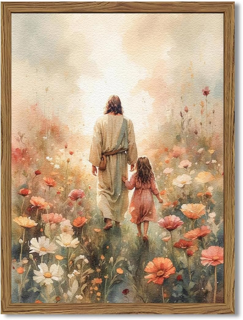 Jesus and Lamb Wall Art 3D Textured Hand Drawn Sandstone Lost Lamb Wall Decor, Jesus Leaves the 99 Sheep Christian Paintings Artwork for Living Prayer Room Bedroom 24x36 inch Wood Framed
