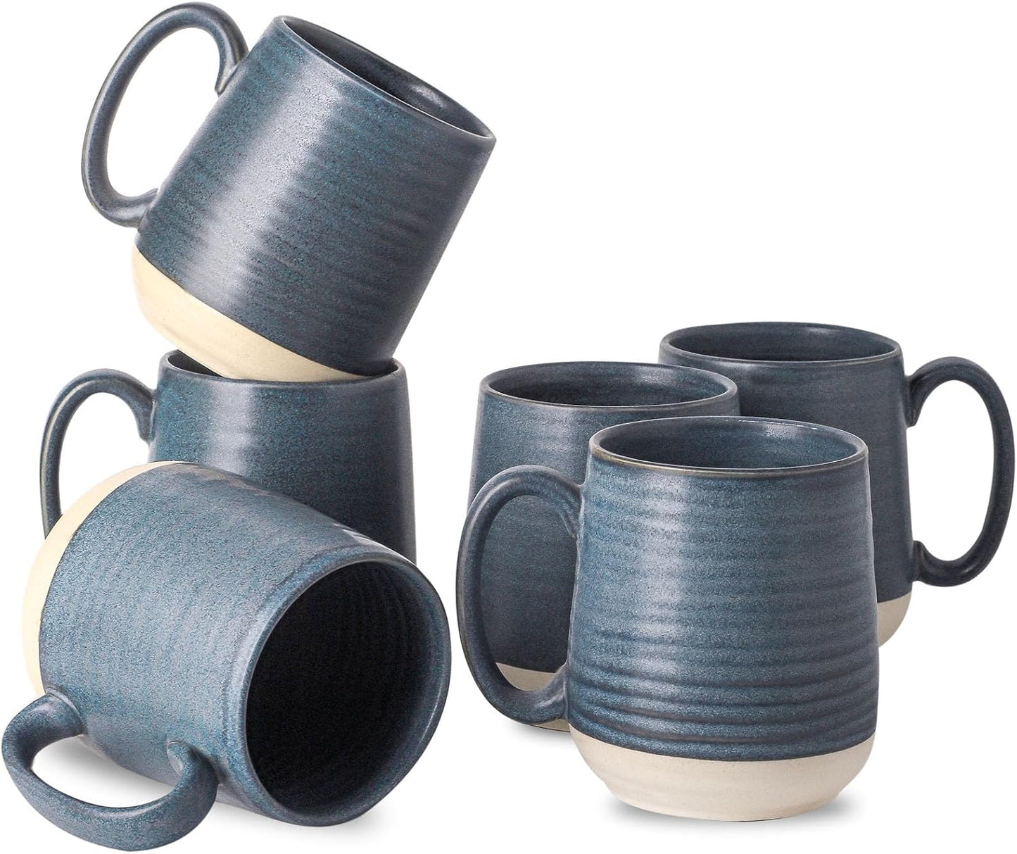 Hasense Porcelain Coffee Mugs Set of 6, 15 Ounce Large Ceramic Coffee Cups Set with Handle for Latte, Tea, Cocoa and Hot Chocolate, Sky Blue Coffee Mugs for Men and Women, Microwave Safe
