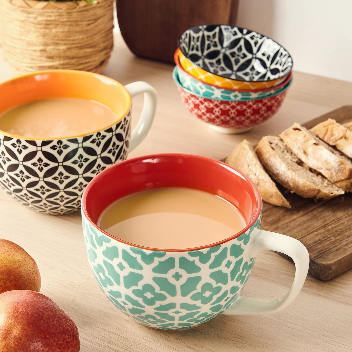 DOWAN Coffee Mugs Set of 4, 24 oz Large Coffee Mugs, Jumbo Soup Mugs With Handles, Ceramic Coffee Cups for Coffee Cereal Latte for Men Women, Housewarming Wedding Gift, Vibrant Colors