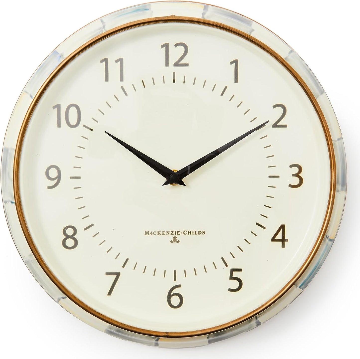 MACKENZIE-CHILDS Wall Clock, Decorative Clock for Kitchen and Living Room, Blue-and-White Royal Check