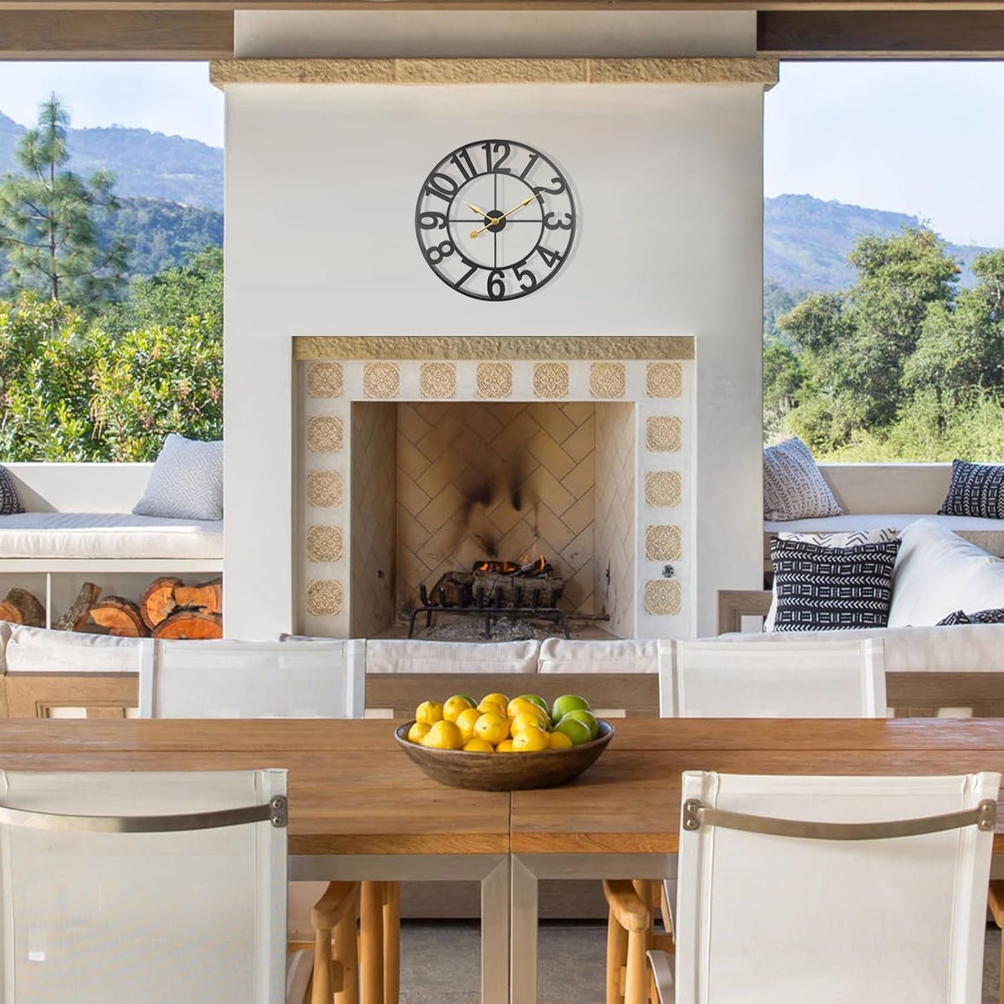 Large Outdoor Clock, 30 Inch Silent Non-Ticking Battery Operated Outdoor Wall Clock, Black Modern Metal Wall Clock for Patio, Porch, Pool Area, Kitchen, Bedroom, Living Room, Farmhouse Decor
