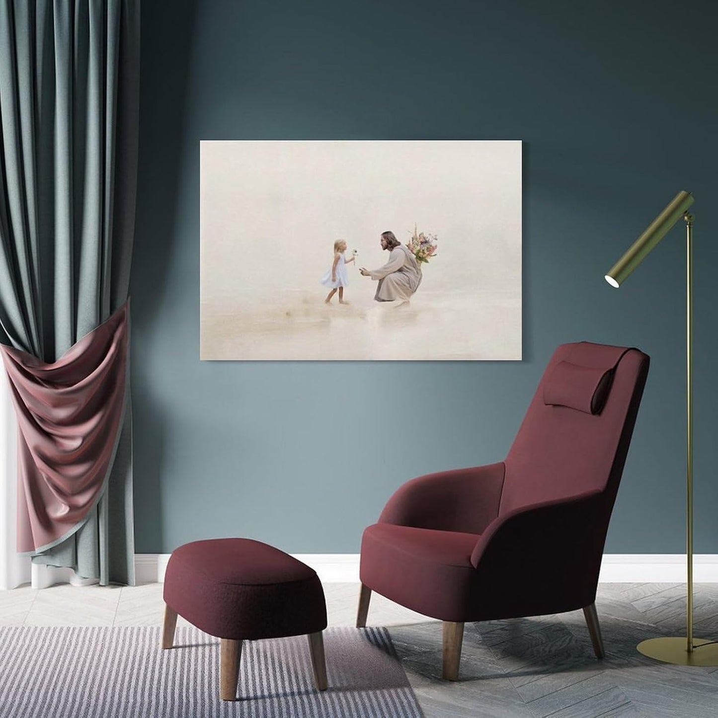 Jesus Christ Mural - Jesus And Blonde Girl - Jesus Art Minimalist Bible Canvas Painting Christian Painting Jesus God Gift Poster Picture Living Room Bedroom Decoration 16x24inch(40x60cm)