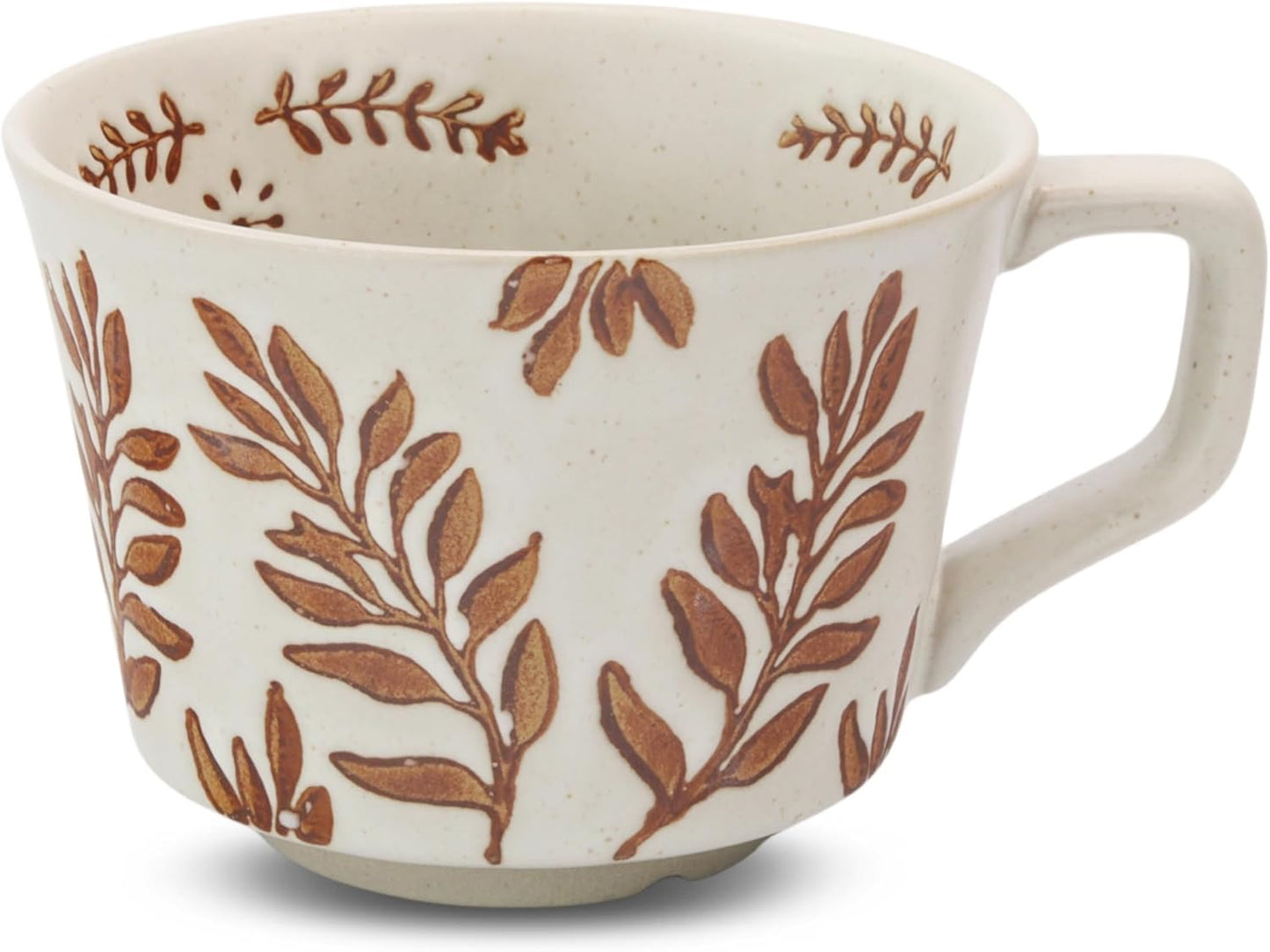 Ceramic Coffee Mug, 12 oz Novelty Unique Teacup with Large Handle, Stoneware Cup for Tea Mocha Latte Cappuccino Espresso (Set of 4, Butterfly Grass Ivy and Leaf)