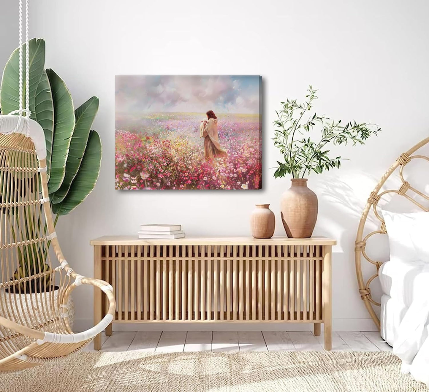 Jesus and Lamb Canvas Wall Art The Lost Lamb Christian Painting Picture Wall Decor God Religious Belief Poster Print Artwork for Church Bedroom Living Room Home Decoration,36x24in Canvas