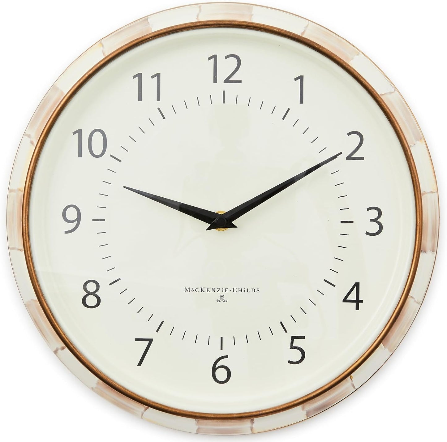 MACKENZIE-CHILDS Wall Clock, Decorative Enamel Clock for Kitchen and Living Room, Pink-and-White Rosy Check