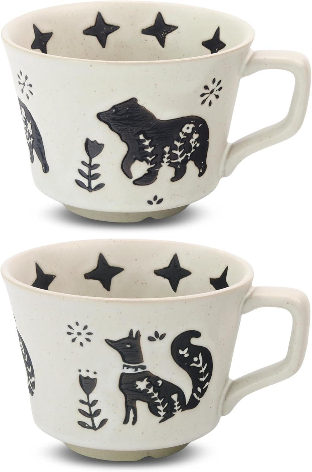 Ceramic Coffee Mug, 12 oz Novelty Unique Teacup with Large Handle, Stoneware Cup for Tea Mocha Latte Cappuccino Espresso (Set of 4, Butterfly Grass Ivy and Leaf)