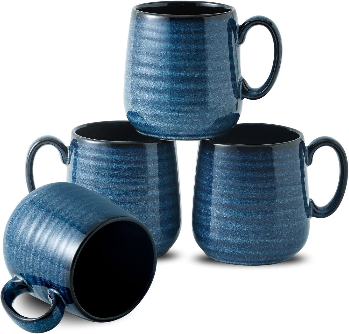 Hasense Coffee Mugs Set of 6, 12 Ounce Coffee Cups Set with Handle, Ceramic Tea Mugs for Kitchen, Blue Latte Mugs for Coffee,Cocoa, Tea, Stylish Mug Gift, Dishwasher and Microwave Safe