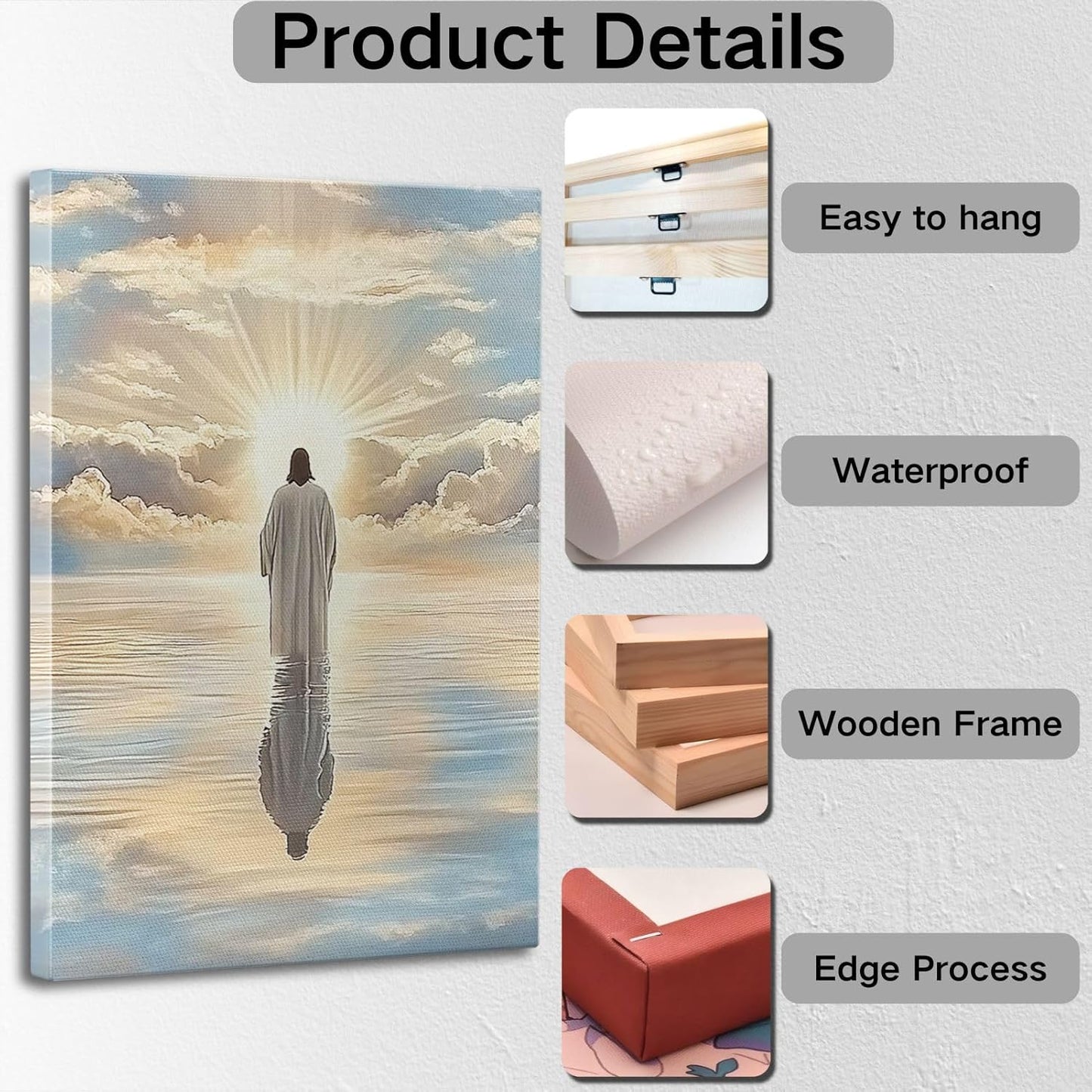 Jesus Walking on Water Canvas Wall Art, Christian Canvas Wall Art, Jesus Painting, Christian Wall Decor, Religious Pictures Wall Decor for Living Room, Bedroom, Church (16" x 24" x 3 pcs)