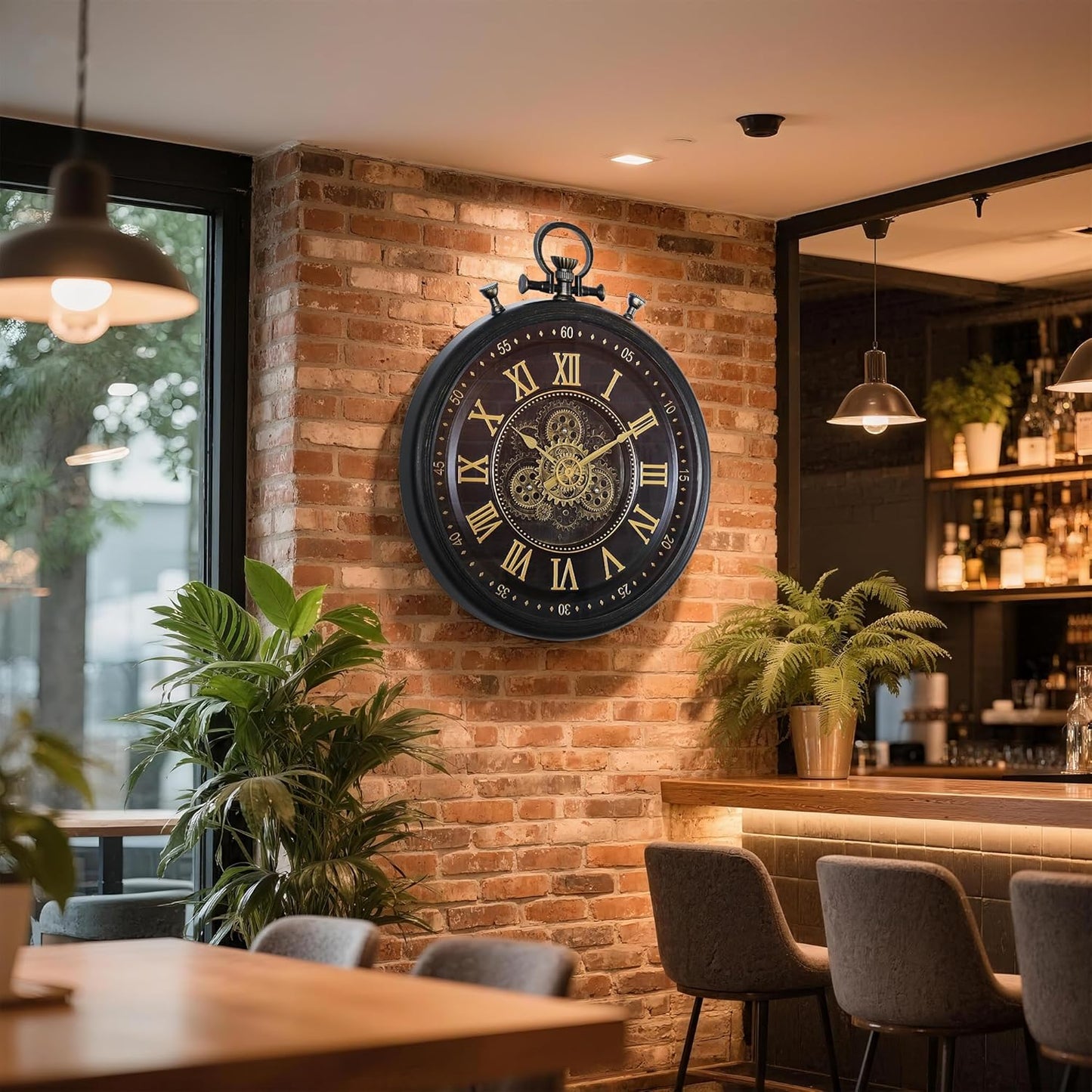 AYRELY® 24IN Decorative Moving Gear Large Wall Clock, Oversized Industrial Steampunk Gears, Big Numerals Wall Clock for Modern Living Room Decor (Carbon Black)