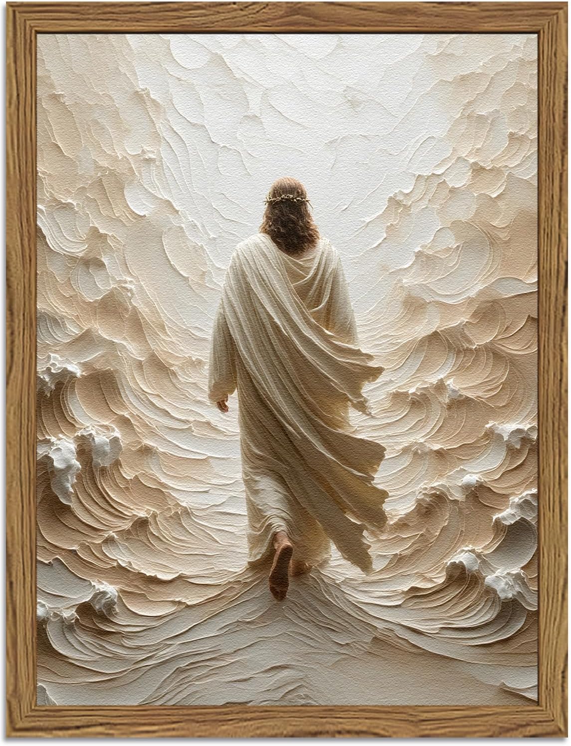 Jesus and Lamb Wall Art 3D Textured Hand Drawn Sandstone Lost Lamb Wall Decor, Jesus Leaves the 99 Sheep Christian Paintings Artwork for Living Prayer Room Bedroom 24x36 inch Wood Framed