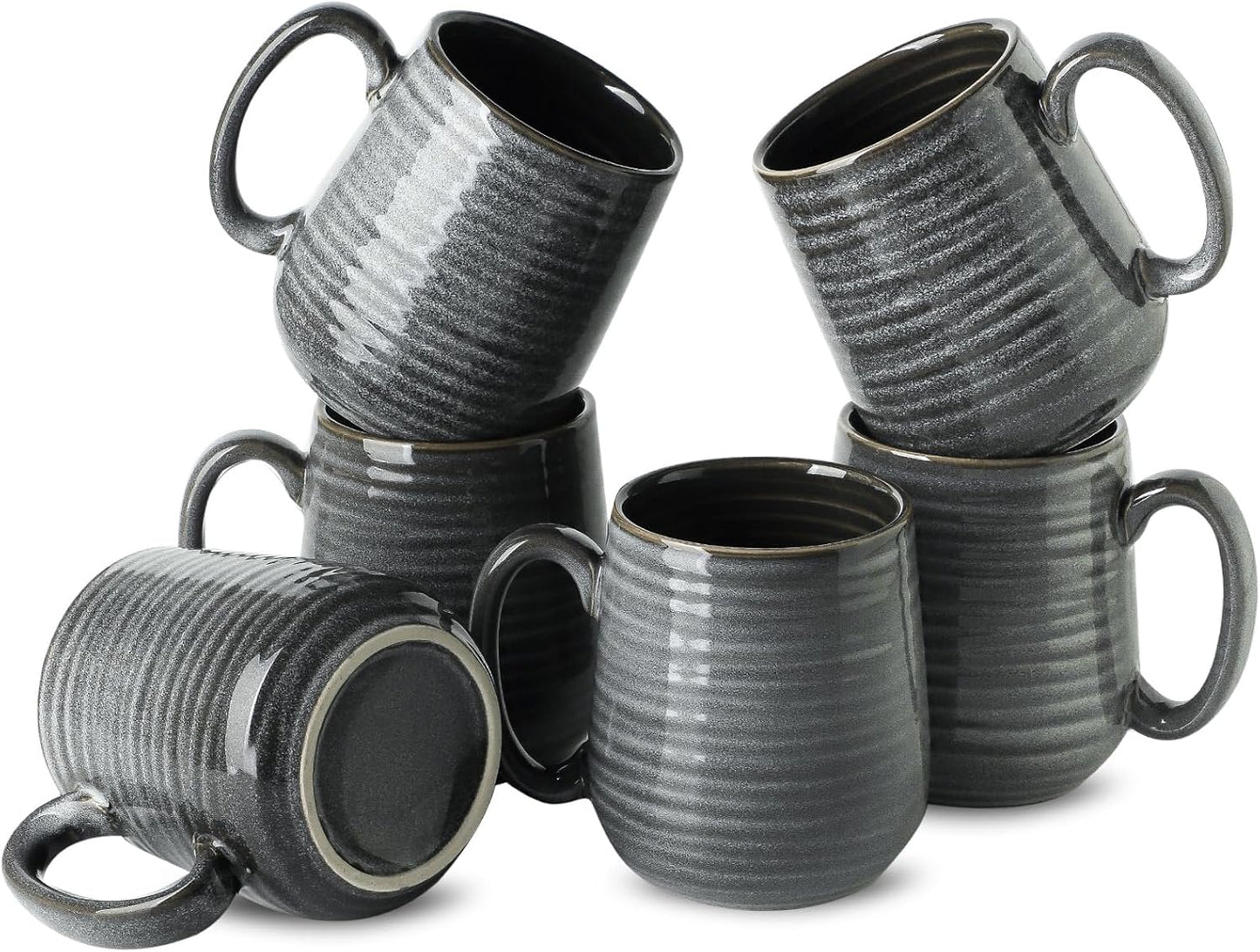 Hasense Coffee Mugs Set of 6, 12 Ounce Coffee Cups Set with Handle, Ceramic Tea Mugs for Kitchen, Blue Latte Mugs for Coffee,Cocoa, Tea, Stylish Mug Gift, Dishwasher and Microwave Safe