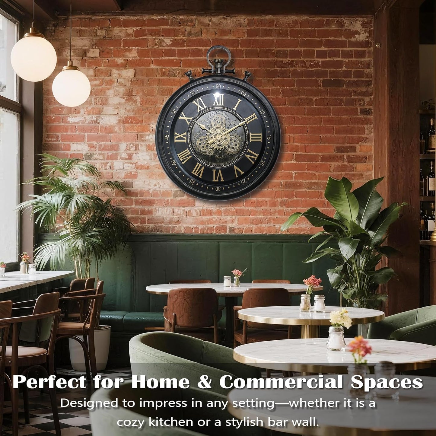 AYRELY® 24IN Decorative Moving Gear Large Wall Clock, Oversized Industrial Steampunk Gears, Big Numerals Wall Clock for Modern Living Room Decor (Carbon Black)