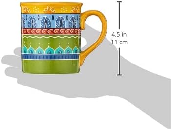 Valencia Mugs Set of 4 – 16 oz Colorful Ceramic Coffee Cups with Bold Multicolor Patterns, Microwave & Dishwasher Safe, Boho Kitchen Drinkware for Tea, Cocoa & More
