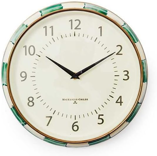 MACKENZIE-CHILDS Wall Clock, Decorative Clock for Kitchen and Living Room, Blue-and-White Royal Check