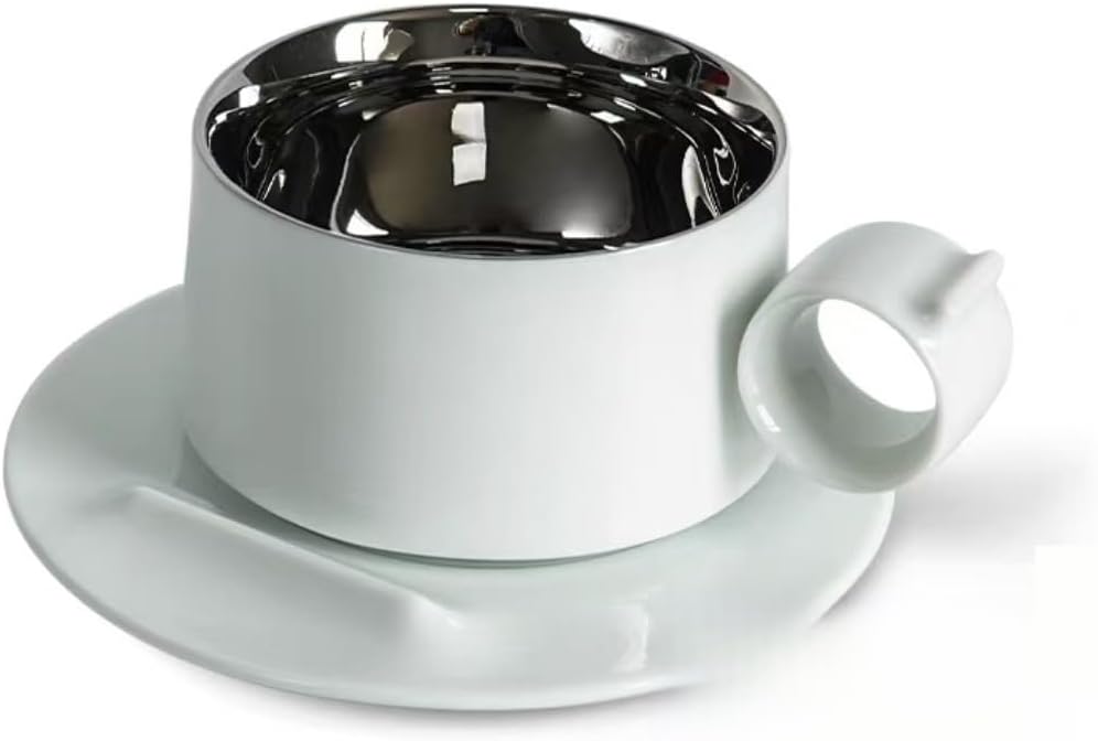 Designer’s Original Handmade Ceramic Coffee Mugs with Saucer，Food-Grade Titanium, Unique Ring Coffee cup for Office and Home, Birthday Gifts for Men and Women (Starry black)