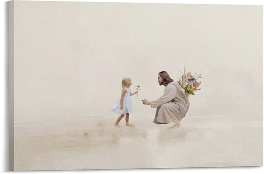 Jesus Christ Mural - Jesus And Blonde Girl - Jesus Art Minimalist Bible Canvas Painting Christian Painting Jesus God Gift Poster Picture Living Room Bedroom Decoration 16x24inch(40x60cm)