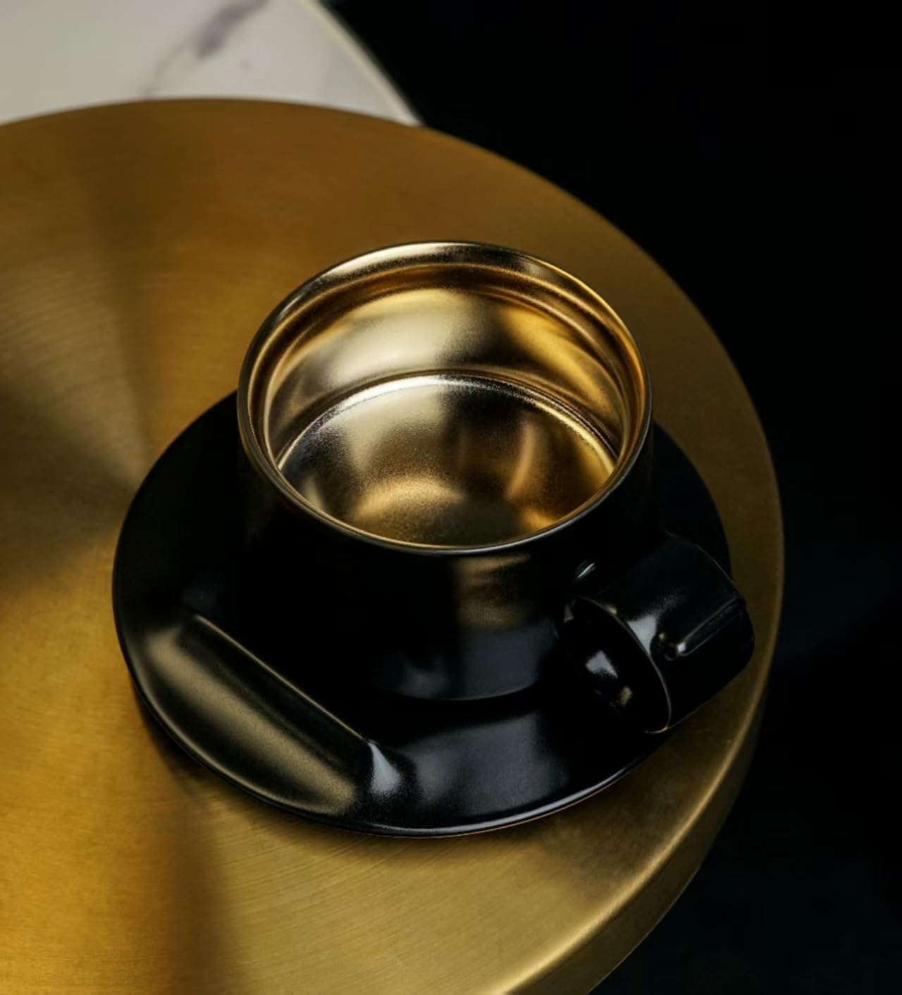 Designer’s Original Handmade Ceramic Coffee Mugs with Saucer，Food-Grade Titanium, Unique Ring Coffee cup for Office and Home, Birthday Gifts for Men and Women (Starry black)