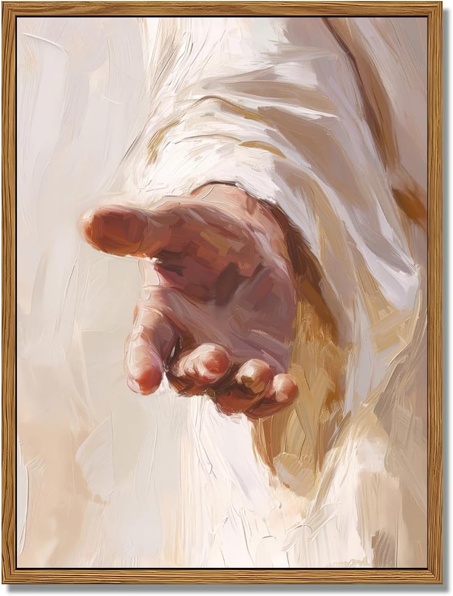 Framed Jesus Canvas Wall Art, Christian The Hand of God Wall Decor Painting, Religion Bible Pictures Posters Prints for Church Prayer Room Living Room Home Decor 24x36 In