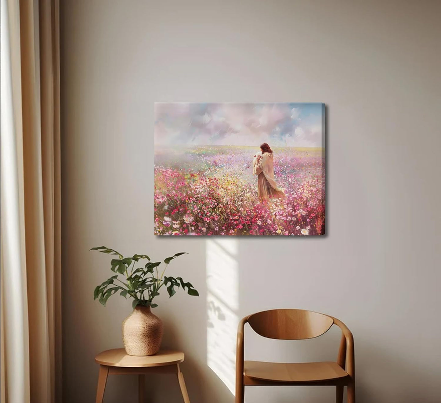 Jesus and Lamb Canvas Wall Art The Lost Lamb Christian Painting Picture Wall Decor God Religious Belief Poster Print Artwork for Church Bedroom Living Room Home Decoration,36x24in Canvas