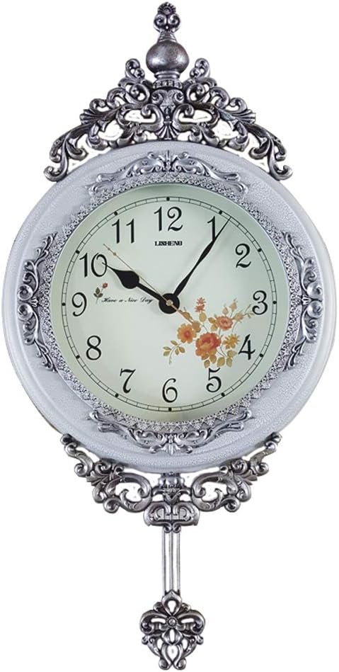 SHISEDECO Elegant, Traditional, Decorative, Hand Painted Modern Grandfather Wall Clock Fancy Ethnic Luxury Handmade Decoration, Swinging Pendulum for New Room or Office. Large. 29.5 Inch. (Blue)