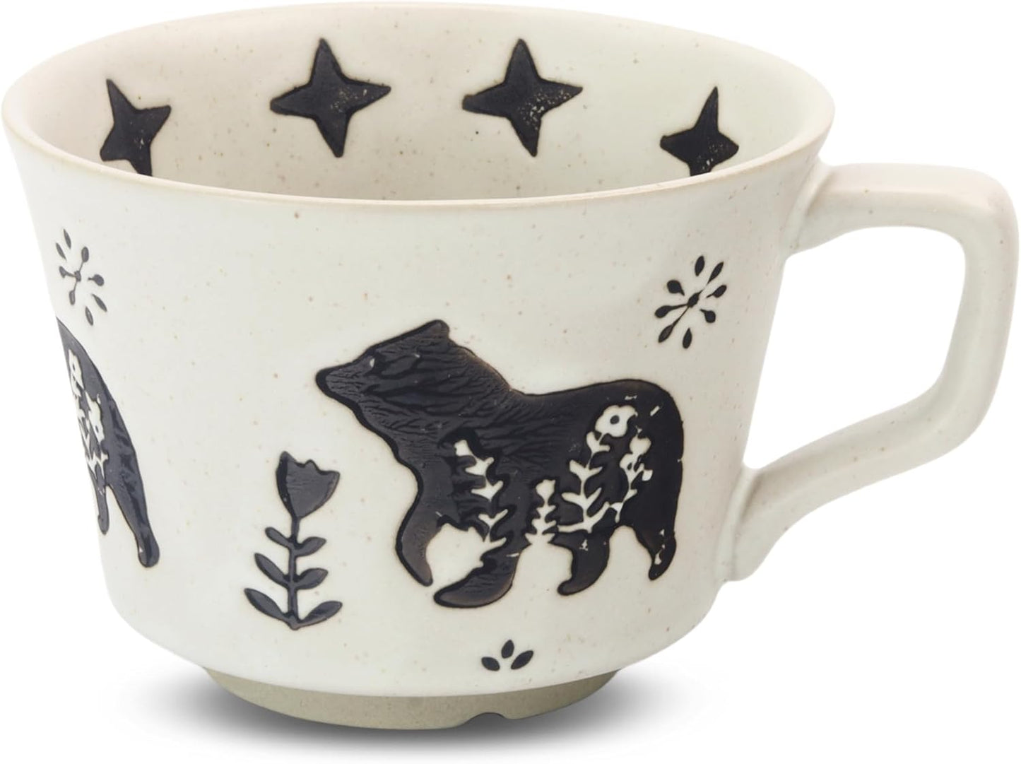 Ceramic Coffee Mug, 12 oz Novelty Unique Teacup with Large Handle, Stoneware Cup for Tea Mocha Latte Cappuccino Espresso (Set of 4, Butterfly Grass Ivy and Leaf)