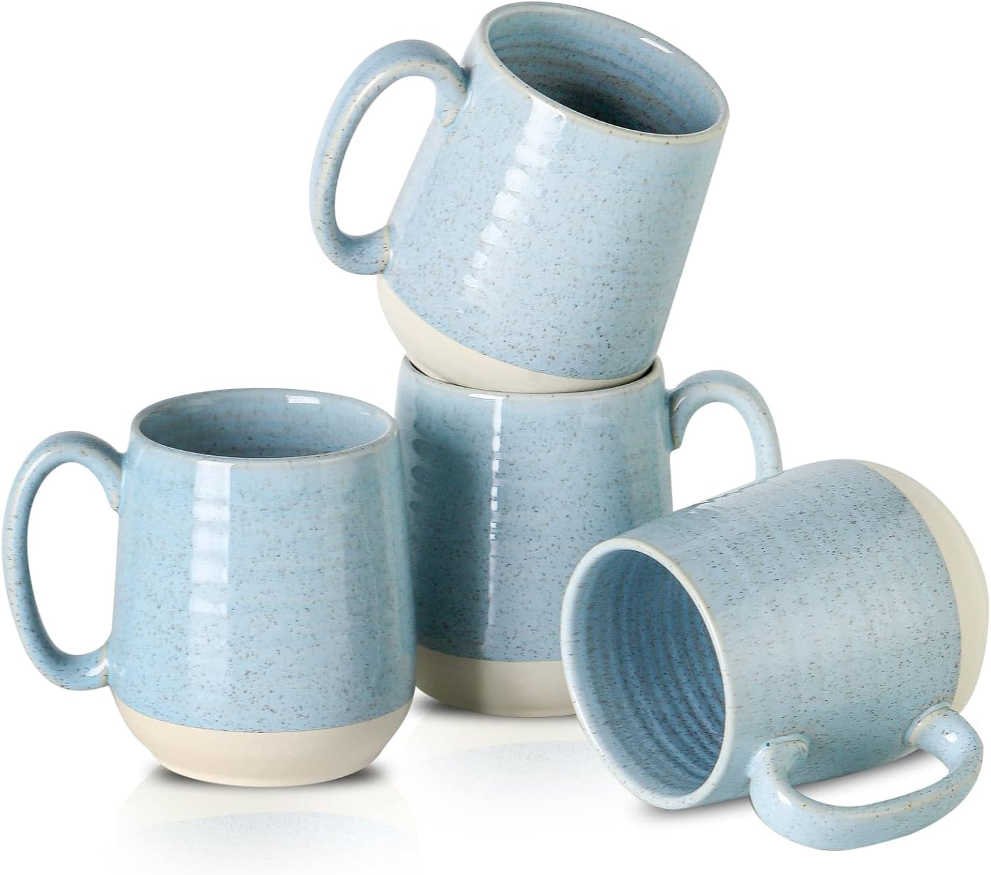 Hasense Porcelain Coffee Mugs Set of 6, 15 Ounce Large Ceramic Coffee Cups Set with Handle for Latte, Tea, Cocoa and Hot Chocolate, Sky Blue Coffee Mugs for Men and Women, Microwave Safe