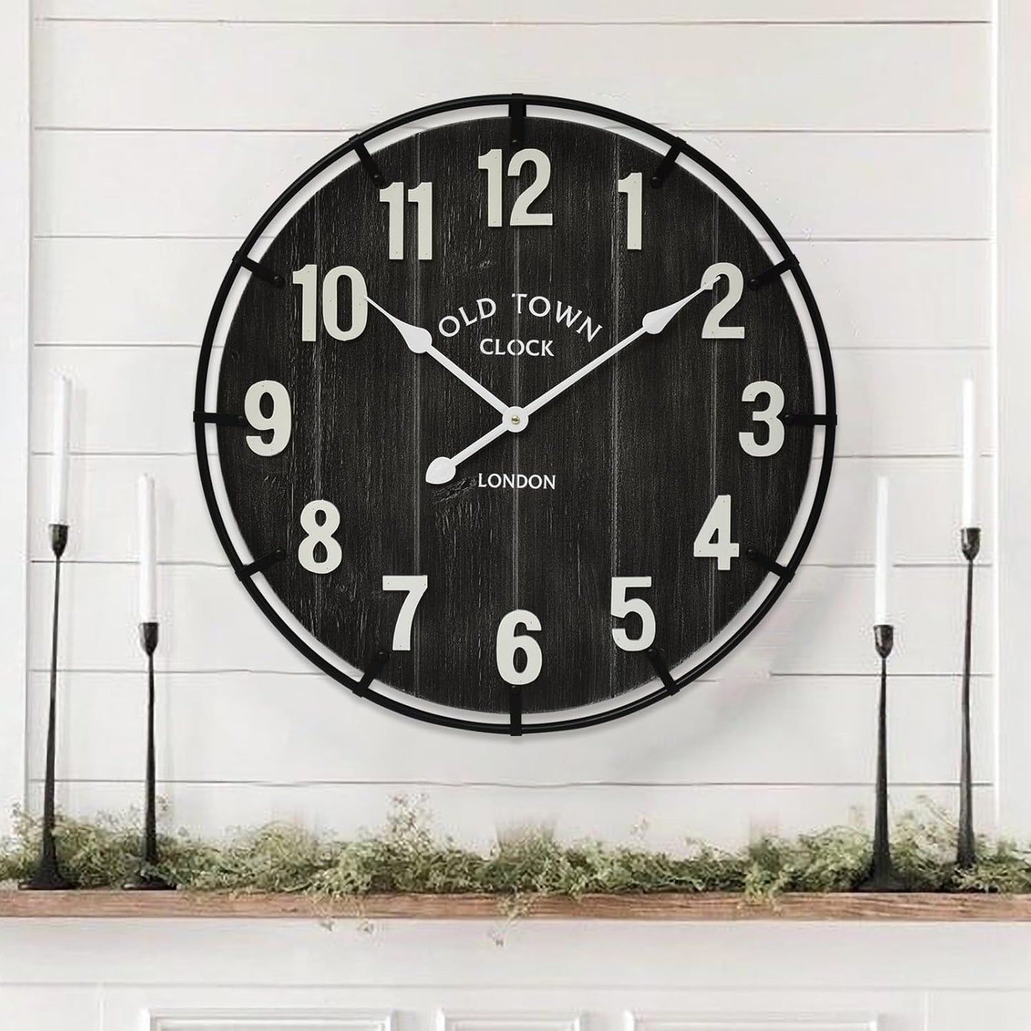 30 Inch Large Wall Clock Farmhouse Style - Brown Silent Non-Ticking Rustic Decor for Living Room, Kitchen, Bedroom