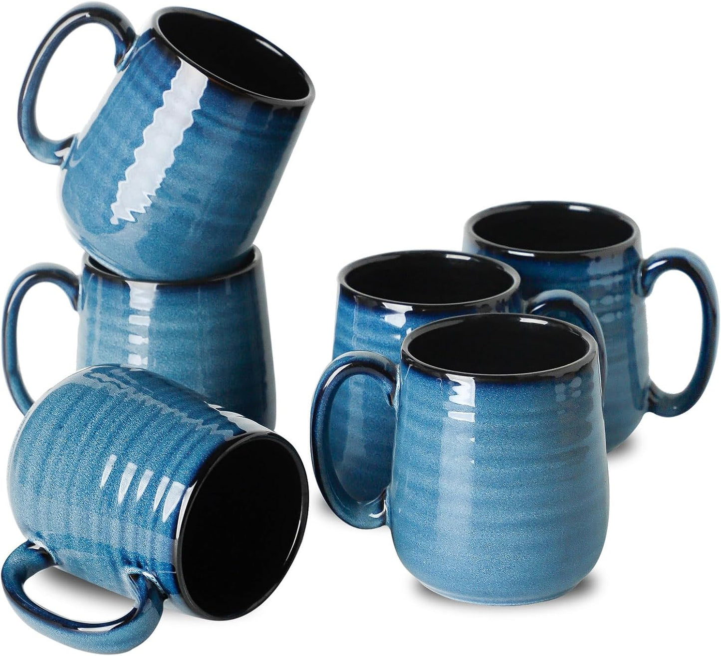 Hasense Porcelain Coffee Mugs Set of 6, 15 Ounce Large Ceramic Coffee Cups Set with Handle for Latte, Tea, Cocoa and Hot Chocolate, Sky Blue Coffee Mugs for Men and Women, Microwave Safe