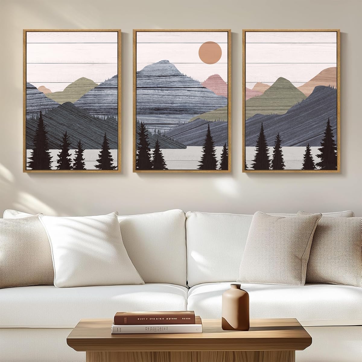 ANHUIB Jesus Wall Art 16x24 Inch Jesus Feeds The 5000 Canvas Wall Art Set of 3 Framed Christian Wall Decor Modern Abstract Art Print for Living Room Bedroom Office