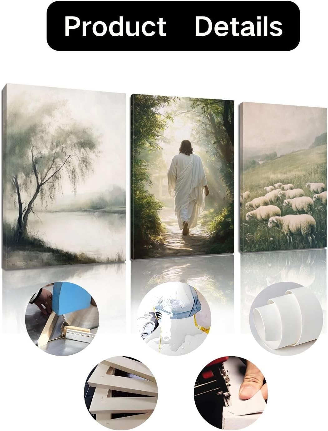 HOASDFO Jesus and Lamb Canvas Wall Prints, Jesus Canvas Wall Art, Christ Painting Decor, Christian Religious Poster Picture, Religious Spirit Artwork for Church Living Room (24" x 36" x 3pc)