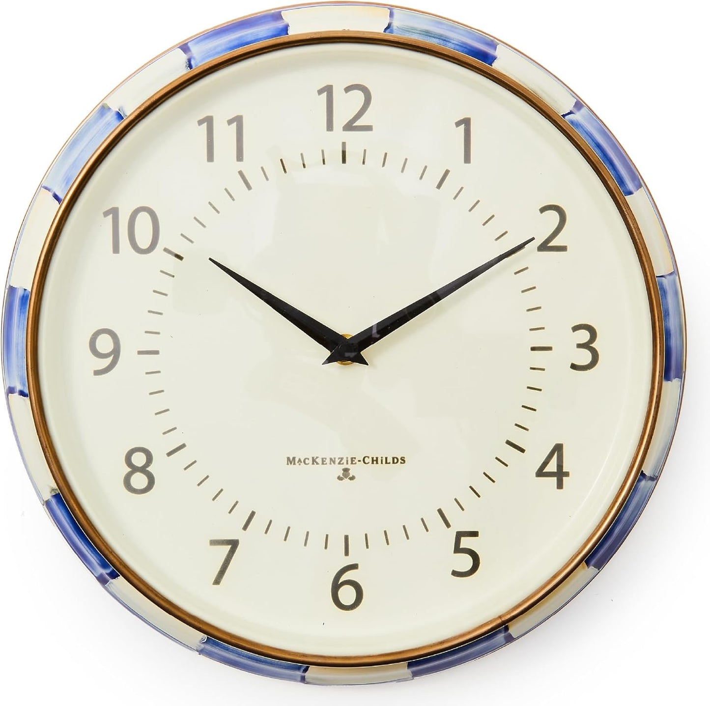 MACKENZIE-CHILDS Wall Clock, Decorative Clock for Kitchen and Living Room, Blue-and-White Royal Check