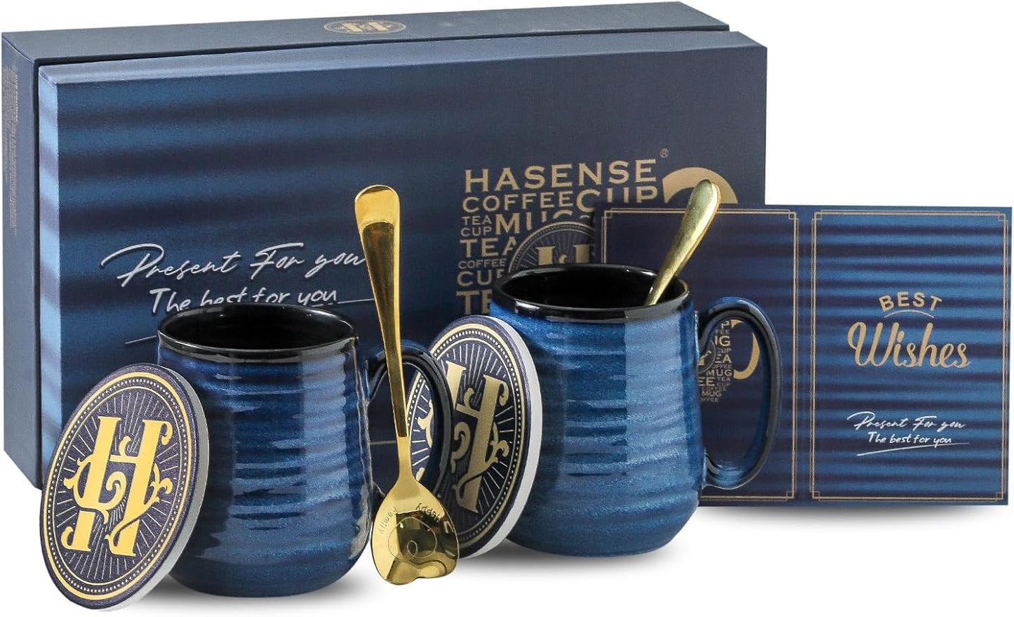 Hasense Porcelain Coffee Mugs Set of 6, 15 Ounce Large Ceramic Coffee Cups Set with Handle for Latte, Tea, Cocoa and Hot Chocolate, Sky Blue Coffee Mugs for Men and Women, Microwave Safe